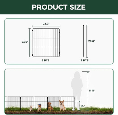 FXW Decorative Garden Fence for Yard - 24in(H) x 14.8ft(L) 8 Panels - Metal Fencing Panels - Animal Barrier Border for Dogs & Rabbits, Flower & Plant Edging