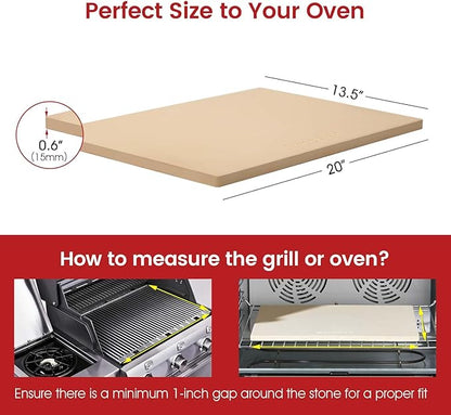 20"x 13.5" Pizza Stone, Cordierite Pizza Pan for Oven Grill and BBQ, Rectangular Large Baking Stone for Bread, Durable Cooking Stone, Thermal Shock Resistant