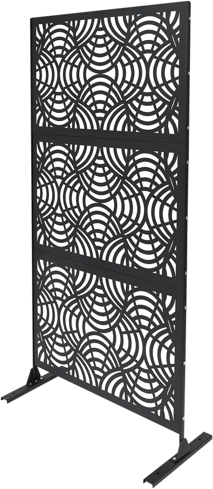 Metal Outdoor Privacy Screen with Stand,Freestanding Privacy Screen & Panels,Decorative Outdoor Divider with Stand Panels for Deck Patio Balcony (35.43 * 74.8in Black)