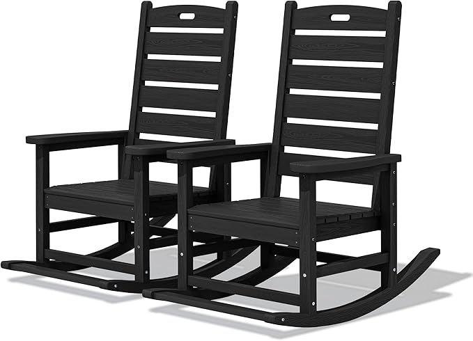 SERWALL Outdoor Rocking Chair Set of 2, Oversized HDPE Rocker, all Weather by SERWALL