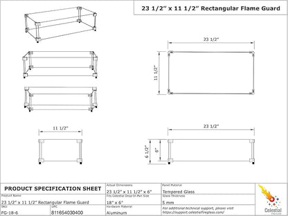 Celestial 23.5" x 11.5" x 6" Wind Guard, fits Celestial 18”x6” Fire Pit Burner Pans