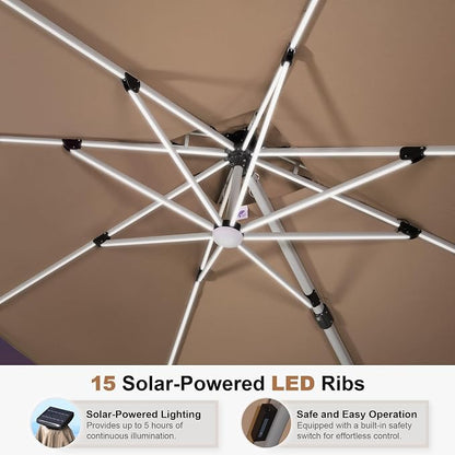 PURPLE LEAF Cantilever Umbrella 12'X12' Double Top Solar LED Light, Support to - Image 2