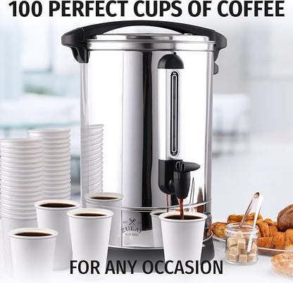 Zulay Commercial Grade 100 Cup Coffee Maker Hot Water Urn - Large Percolator Pot Dispenser With Double-Wall Stainless Steel, Quick Brew, Stays Hot for Tea & Beverage at Events & Catering - Silver