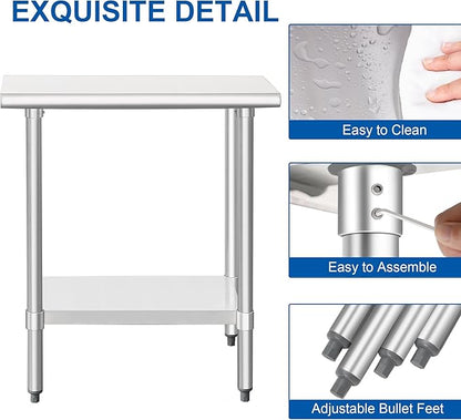 HARDURA Stainless Steel Work Table Commercial 18×36 Inches Kitchen Prep Table and Heavy Duty Commercial Workbench NSF 430 with Undershelf and Galvanized Legs