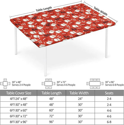 Rectangle Table Cloth Cover Waterproof Elastic Fitted Polyester Fitted Tablecloths for 6 Foot Tables for Indoor,Picnic, Camping, Outdoor （72" x 30"，Christmas Tablecloth）