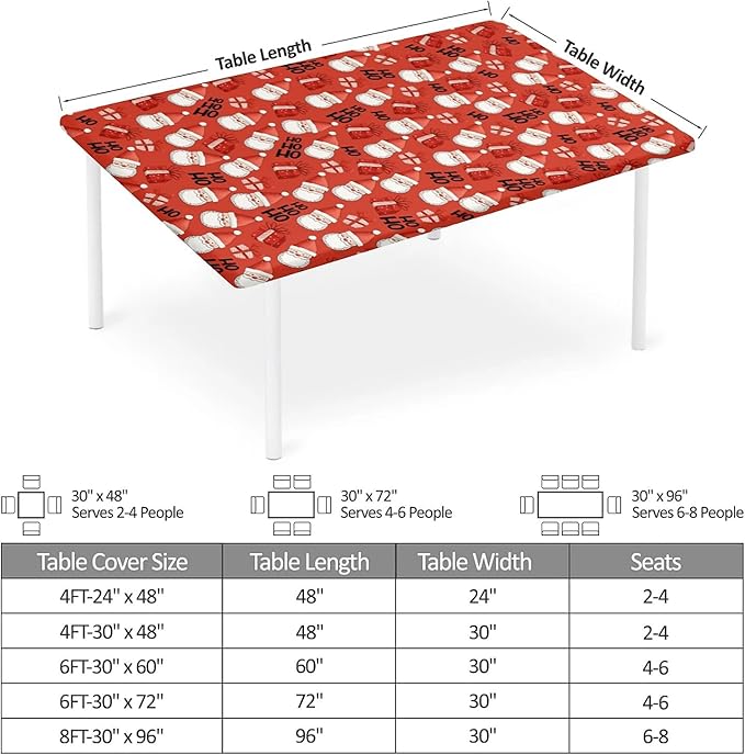 Rectangle Table Cloth Cover Waterproof Elastic Fitted Polyester Fitted Tablecloths for 4 Foot Tables for Indoor,Picnic, Camping, Outdoor （48" x 30"，Christmas Tablecloth）