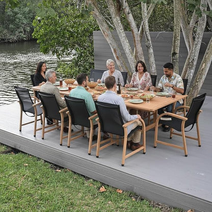 Amazonia Franklin 11-Piece Rectangular Extendable Patio Dining Set | Teak Finish and Weather-Net Technology | Ideal for Outdoors and Indoors