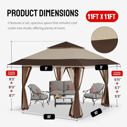 CROWN SHADES 11x11 Pop Up Gazebo, Outdoor Canopy Tent, One Push Instant Gazebo - Image 7