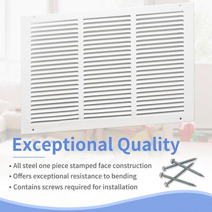 18"W x 12"H [Duct Opening Size] Steel Return Air Grille, Air Return Vent Cover for Ceiling and Sidewall - HVAC Air Vent Covers - [Outer Dimensions: 19.75"W x 13.75"H]