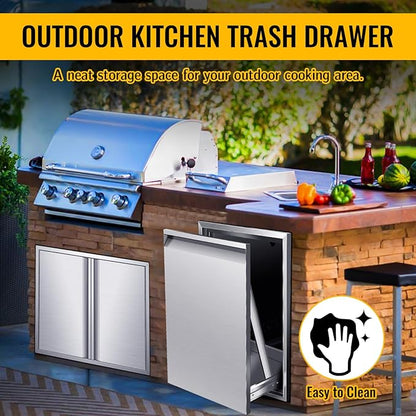 Pull Out Trash Drawer, Lower Sliding Rails Stainless Steel Roll Out Trash Bin Pull Out Tray With Handle For Outdoor Kitchen BBQ Island Grill Station,Trash Drawer