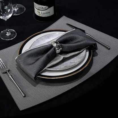 Faux Leather Placemats for Round Table, Waterproof Oil-Proof Wipeable Reversible Dining Table Place Mats Set of 6, Heat Resistant PU Table Mats for Dinner Party Table Decoration, Grey