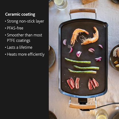 BOSKA Electric Griddle Pro – Tabletop griddle - Electric grill with PFAS-Free Ceramic Nonstick Surface – Adjustable Heat up to 420°F -Oak Wood Handles