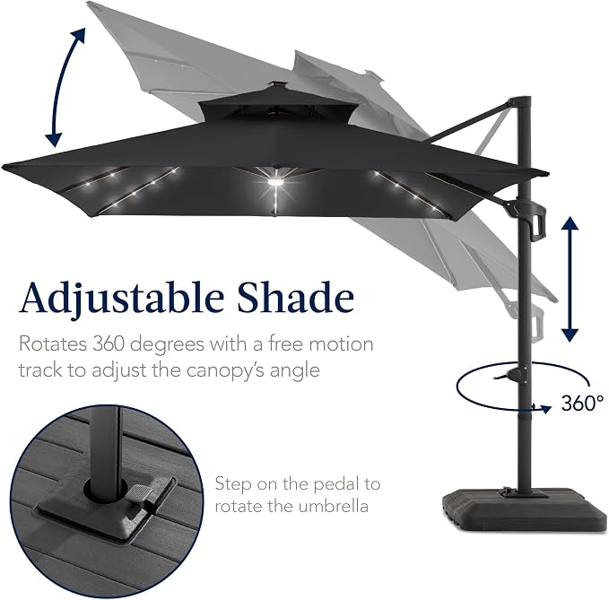 Best Choice Products 12x12ft LED Cantilever Patio Umbrella w/Base Included & - Image 5