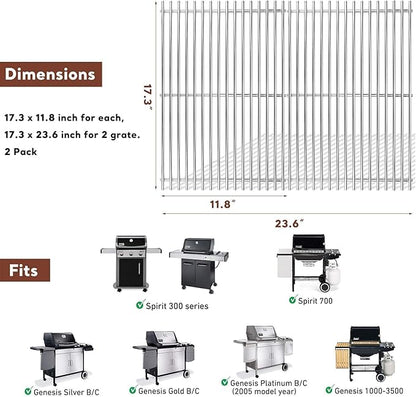Grill Grates for Weber Spirit 300 & Spirit II GS4 300 Series, Stainless Steel Grates Replacement for Weber Spirit 310 E310 Grill Parts 7639 Spirit 700 Genesis Silver/Gold/Platinum B & C, 1000-3500