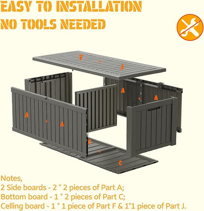 NUNU LAB 220 Gallon Outdoor Storage Box Waterproof, Outside Package Delivery Deck Boxes with Lockable Lid, Backyard Storage Bin For Garden Tools, Patio Cushions, Gray