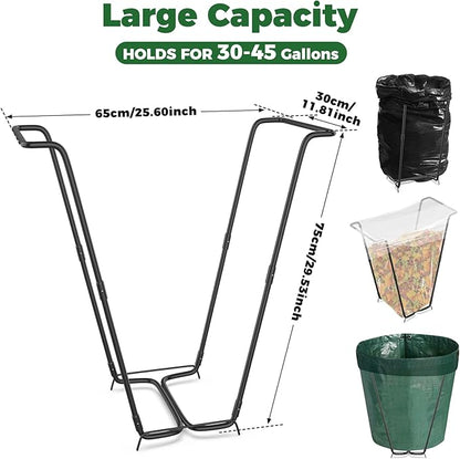 Outdoor Trash Bag Holder Metal Garden Trash Bag Holder for Yard Waste Stand Holds 30-45 Gallons Leaf Bag Holder with 4 Clips for Leaves Camping Lawn Party Weeding Yard Gardening（1pcs+4clips）