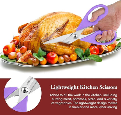 Purple Kitchen Accessories, Pastel Purple Kitchen Utensils, iBayam Heavy Duty Meat Scissors Poultry Shears, Dishwasher Safe Food Cooking Scissors All Purpose Stainless Steel, 2-Pack