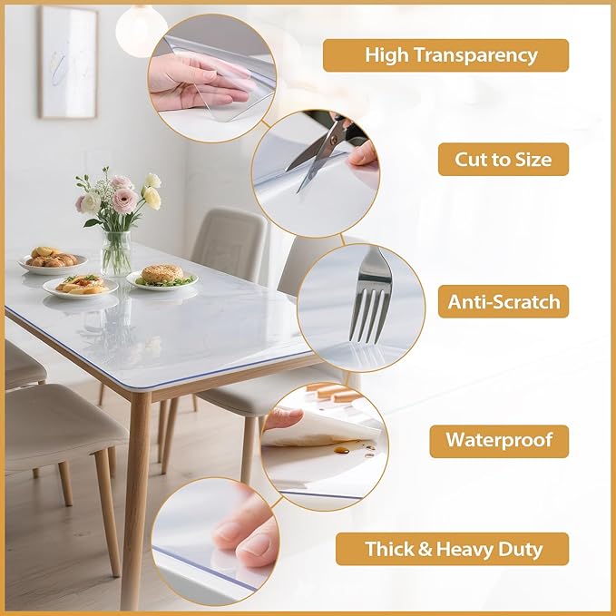 Clear Table Protector 42 x 84 Inch, 1.4mm Thick Waterproof PVC Plastic Table Cover, Durable Table Pad for Dining Room, Kitchen, Writing Desk, and Coffee Tables