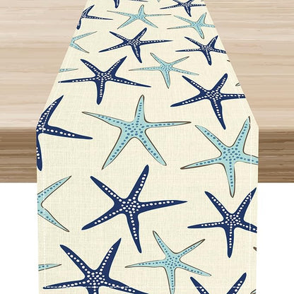 Blue Starfish Table Runner,Nautical Beach Ocean Table Runner Seasonal Holiday Home Kitchen Dining Table for Home Party Decor 13"x108"
