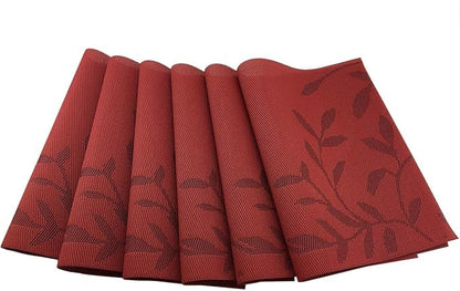 Gugrida Place Mats PVC Set of 6, Table Placemats Set of 6 PVC Table Mats Natural Color (6 pcs, Red Leaves)