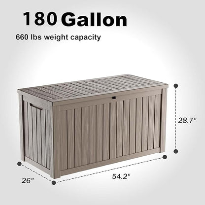 EasyUp 180 Gallon Outdoor Deck Box Waterproof, UV Resistant Resin Outdoor Storage Box with Hydraulic Rod for Delivery, Porch, Patio and Garden, Gray
