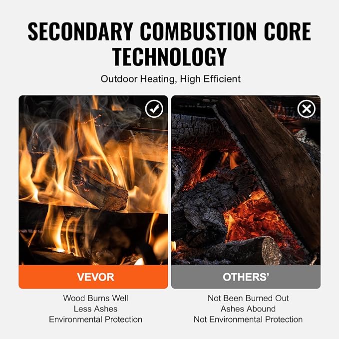 VEVOR Camping Wood Stove Alloy Steel Camping Tent Stove, Portable Wood Burning Stove with Chimney Pipes & Gloves, 1400in³Firebox Hot Tent Stove for Outdoor Cooking and Heating with 8 Pipes