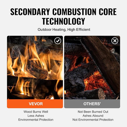 VEVOR Camping Wood Stove Alloy Steel Camping Tent Stove, Portable Wood Burning Stove with Chimney Pipes & Gloves, 1400in³Firebox Hot Tent Stove for Outdoor Cooking and Heating with 8 Pipes
