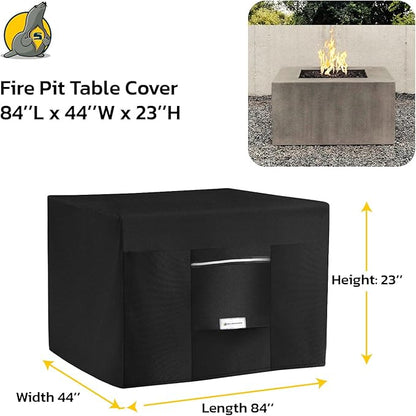 Seal Skin Covers Outdoor Fire Pit Cover – Rectangular 84"L x 44"W x 23"H, Heavy Duty Waterproof Fabric with PVC Coating, Windproof, Tear & Weather Resistant Fire Table Cover for Patio, Black
