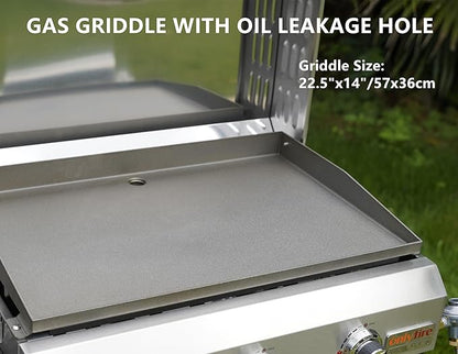 Tabletop Gas Griddle with Foldable Legs, Portable 3-Burner Propane Gas Grill Griddle Flat Top for Outdoor Cooking Patio Barbecue Camping Tailgating RV BBQ, Stainless Steel, #GS309