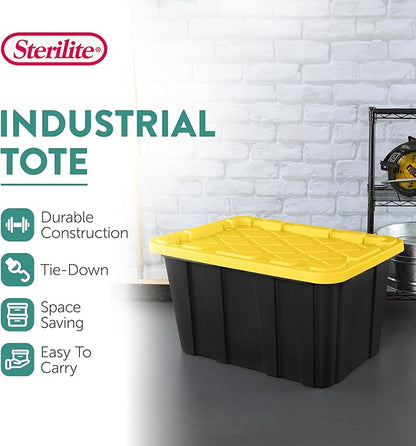Sterilite 6-Pack Industrial Tote, Plastic Storage Container Bins with Lids, 27 Gallon - Heavy-Duty Organizing Containers for Closet, Bathroom, and Office