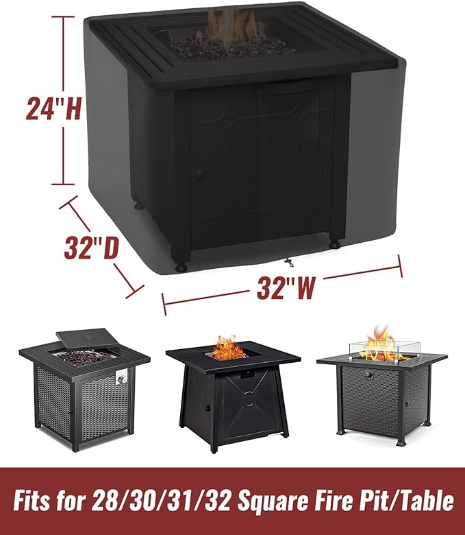NUPICK 30 Inch Square Fire Pit Cover for Propane Fire Pit/Table, 100% Waterproof Cover Fits 28/30/32 Inch Fire Pit, All Weather Resistant