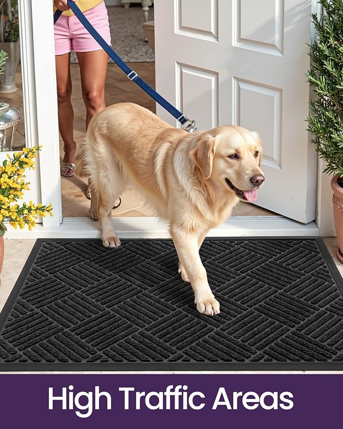 DEXI Front Door Mat Outside Entrance, 17x29 Rubber Entry Doormat Heavy Duty, Welcome Mats Non Slip for Inside House Floor Entryway Back Doors Exterior Patio, Diamond Black