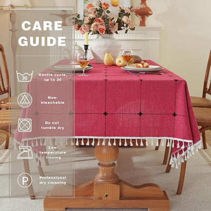 Pahajim Rustic Linen Tablecloth Cotton Rectangle Table Cloth for Kitchen Dining with Tassel Plaid Waterproof Tablecloths Rectangle/Oblong,55''x118'',10-12 Seats