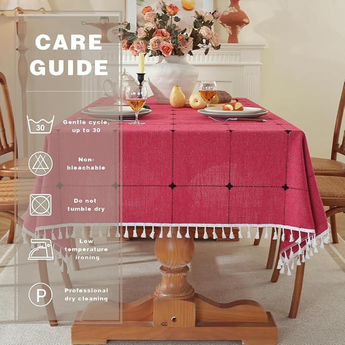 Pahajim Rustic Linen Tablecloth Cotton Rectangle Table Cloth for Kitchen Dining with Tassel Plaid Waterproof Tablecloths Rectangle/Oblong,55''x79'',4-6 Seats
