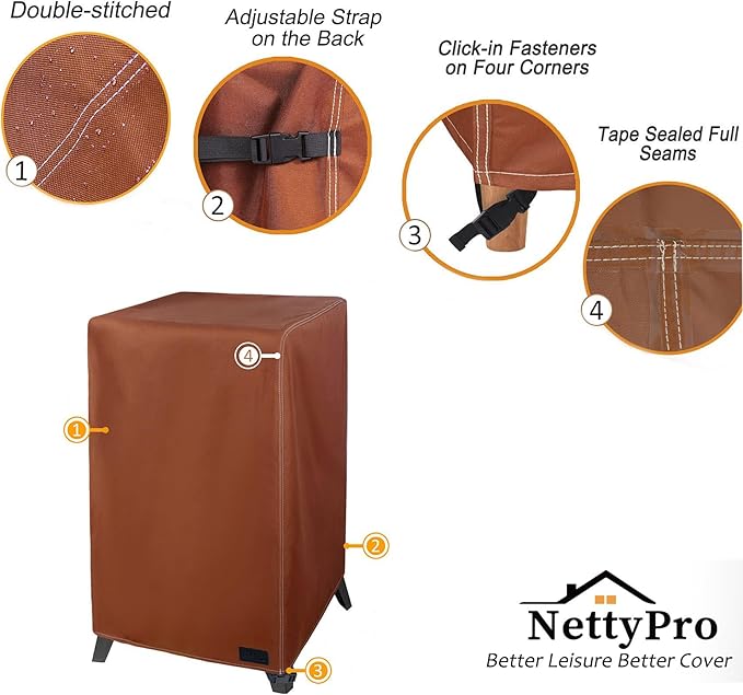 NettyPro 40 Inch Waterproof Electric Smoker Cover for Masterbuilt Electric Smoker, Outdoor Heavy Duty Square Vertical Smoker Grill Cover, Brown
