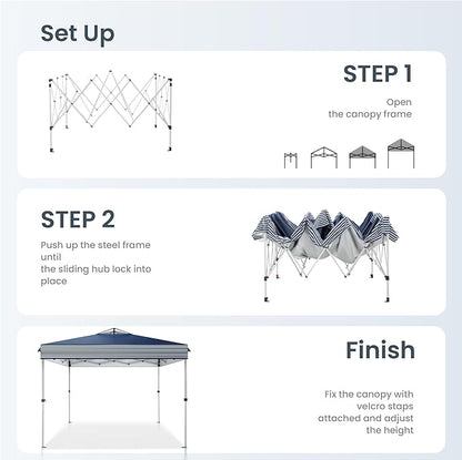 PHI VILLA Pop Up Canopy 10 10 Tents for Parties with Wheeled Bag, Portable Lightweight Folding w/Adjustable Height,Blue and White Stripes