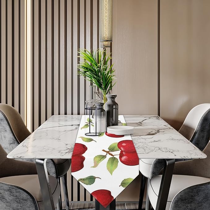Apples Leaves Table Runners 108 Inches Long Table Runner Washable Kitchen Dining Tabletop Decor for Indoor Outdoor Party Wedding Dining Room Coffee Table Decoration 13x108 Inch