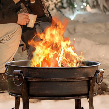 36 Inch Fire Pit with Grill & Lid, Fireplace & Round Table & BBQ 3 in 1 Fire Pit,Heavy Duty Wood Burning Fire Pits for Outside with Fire Poker, Waterproof Cover & Log Grate