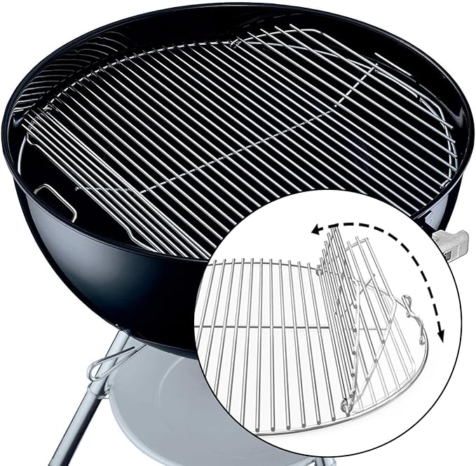 Hinged Cooking Grate for 22” Charcoal Grill, Round Charcoal Grate for Weber 7436, Grill Grate Replacement Part for Weber One-Touch, Smokey Mountain Cooker, 22" Kettle Charcoal Grill Parts with Handle
