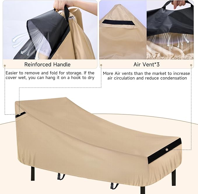 NEVERLAND Chaise Lounge Cover 2 Pack - 420D Lounge Chair Covers Waterproof Outdoor with Air Vent and Adjustable Buckles All Weather Protection - 78L x 34W x 32H inch Golden