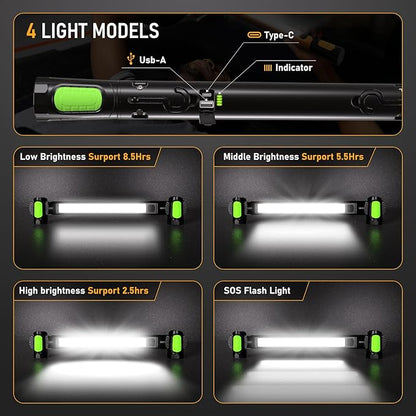 Work Light for Mechanic,3200LM LED Work Lights,5400mAh Rechargeable Magnetic Light bar,Portable Automotive Tools Cordless Underhood Light with Hooks for Car Garage Workshop Emergency,Present for Him