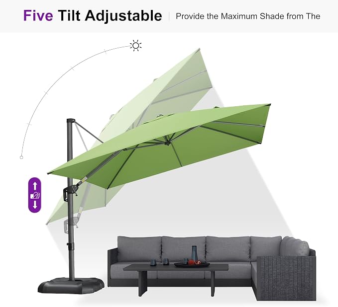 PURPLE LEAF Patio Umbrella Outdoor 10' x 10' Square Easy Setup Apple Green | - Image 6