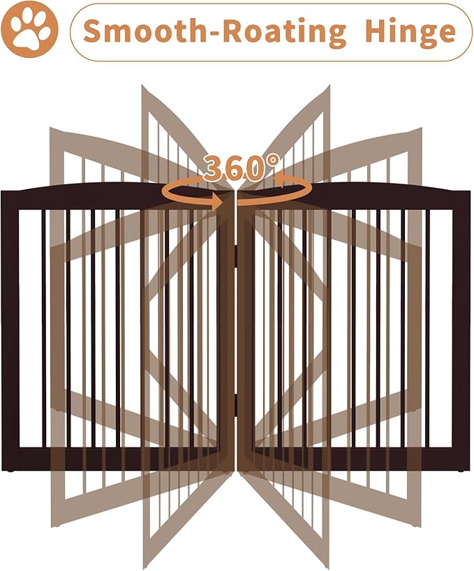 Freestanding Pet Gates with Walk Through Door, Dog Indoor Fence, Dog Gate for The House, Doorway, Stairs, Extra Wide Pet Gate, Support Feet Included, 120 Inch Wide, 6 Panels 24" Tall, Brown