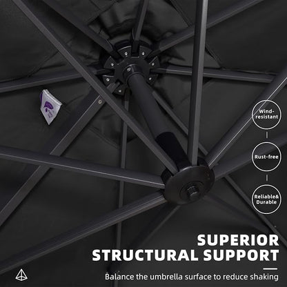 PURPLE LEAF Patio Umbrella 9' x 11.5' Rectangle All-Day Shade Control Black | - Image 6