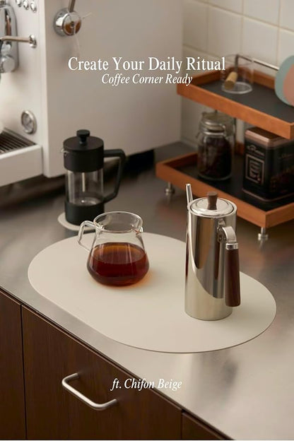 Beige Oval Silicone Placemats Set of 6 – Heat Resistant, Waterproof, Easy to Clean Non-Slip Modern Dining Table Mats – Premium Leather Textured Japandi Kitchen Decor