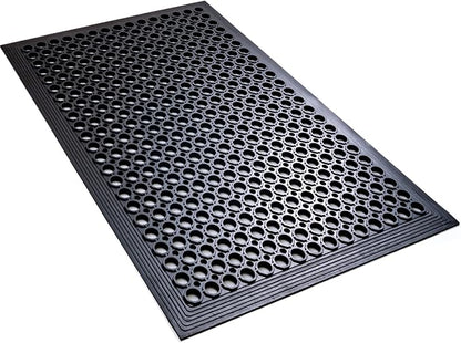 Anti Fatigue Rubber Floor Mats Restaurant Kitchen Rubber Drainage Mat Out Door Mats Durable Non-Slip Bar Floor Mat Utility Mat Indoor Outdoor Wet Area Use 24" x 36" Black