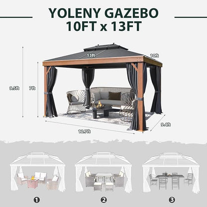 10'x13' Hardtop Gazebo, Galvanized Steel Double Roof - Image 3