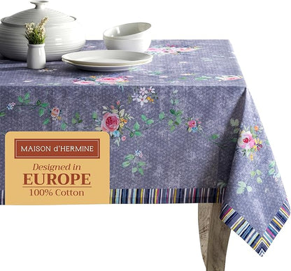 Maison d' Hermine Table Cloth Rectangle Table 100% Cotton 60 x 120 Inches Tablecloth for Dining Room, Farmhouse, Home, Party, Festive & Wedding Spring Summer - Sweet Rose Lavender - Country Garden