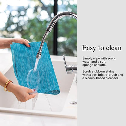 Placemats Set of 6 - Easy Clean Woven Vinyl Placemats for Dining Table, Indoor/Outdoor Place Mats, Washable PVC Table Mats（Teal Blue）