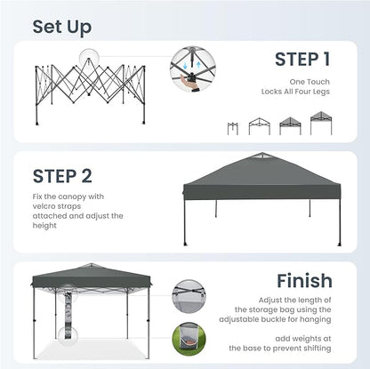 PHI VILLA 10x10ft 1-Person Setup Pop Up Canopy Tent Instant Portable Shelter w/ 1-Button Push, Case, 4 Weight Bags - Gray